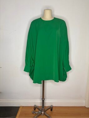 70s Style Flowy Kelly Green Oversized Long Sleeve Mini Dress / Blouse